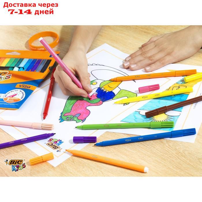 Цветные фломастеры 12 цветов, детские, смываемые, тонкое письмо, BIC Kids Visa - фото 5 - id-p190529253