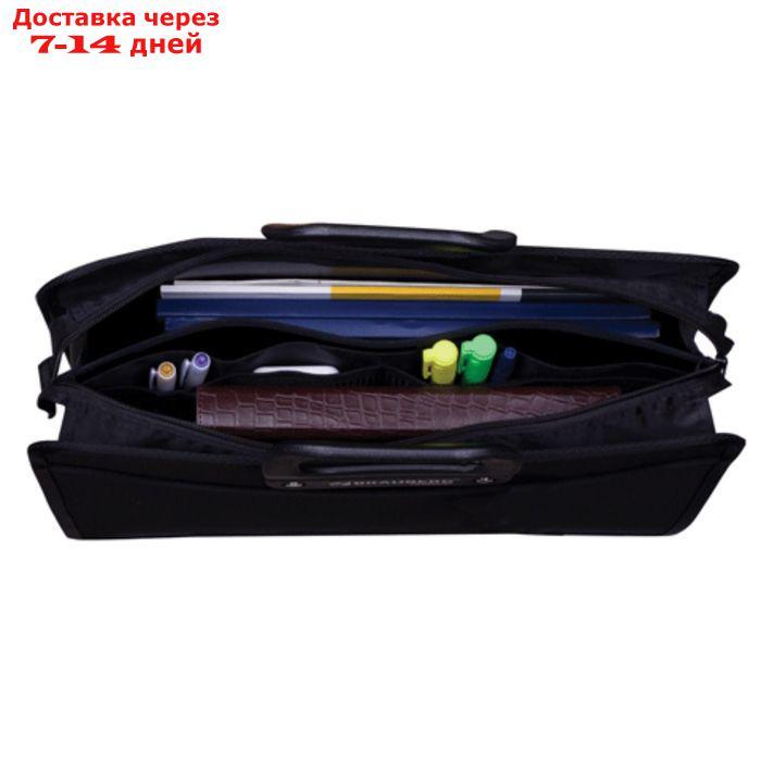 Портфель пластиковый А4 BRAUBERG, 3 отделения, 390 х 315 х 120 мм, на молнии, чёрный - фото 3 - id-p190529353