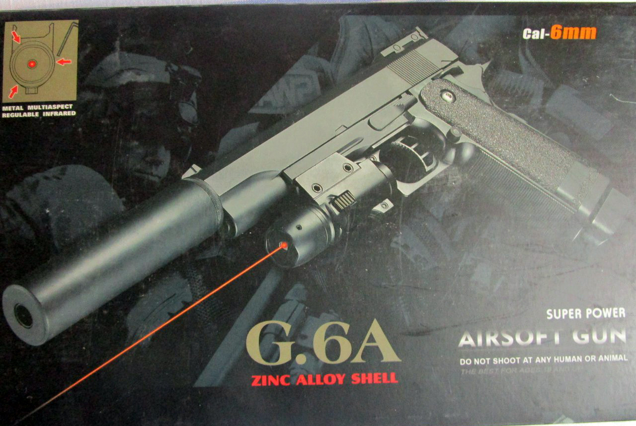 Металлический пистолет  с глушителем 35 см детская пневматика G.6A, фото 1