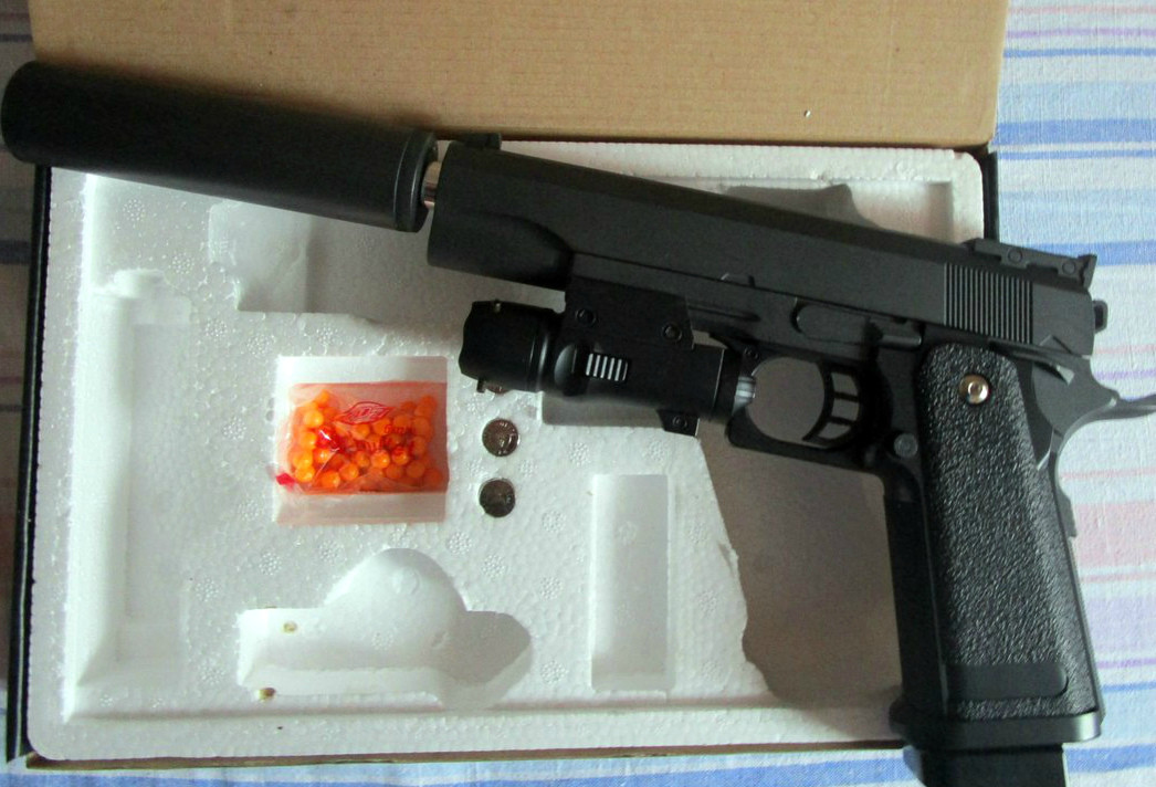 Металлический пистолет с глушителем 35 см детская пневматика G.6A - фото 2 - id-p24157419