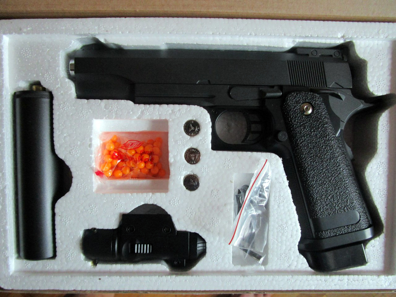 Металлический пистолет с глушителем 35 см детская пневматика G.6A - фото 4 - id-p24157419