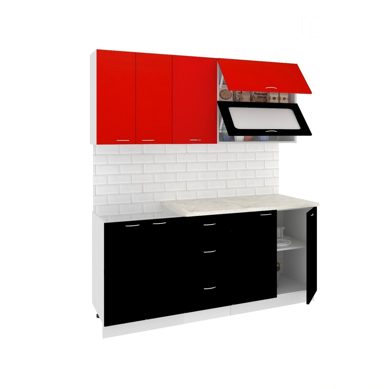 Кухня Мара 1.8м (черный/красный) - фото 1 - id-p190856993
