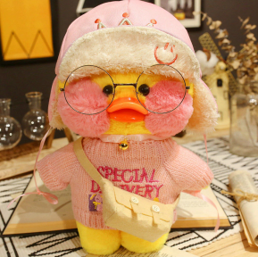 Мягкая игрушка уточка Лалафанфан (Lalafanfan duck), плюшевая уточка кукла в очках TikTok/ТикТок - фото 1 - id-p169547282