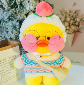 Мягкая игрушка уточка Лалафанфан (Lalafanfan duck), плюшевая уточка кукла в очках TikTok/ТикТок - фото 1 - id-p169547283