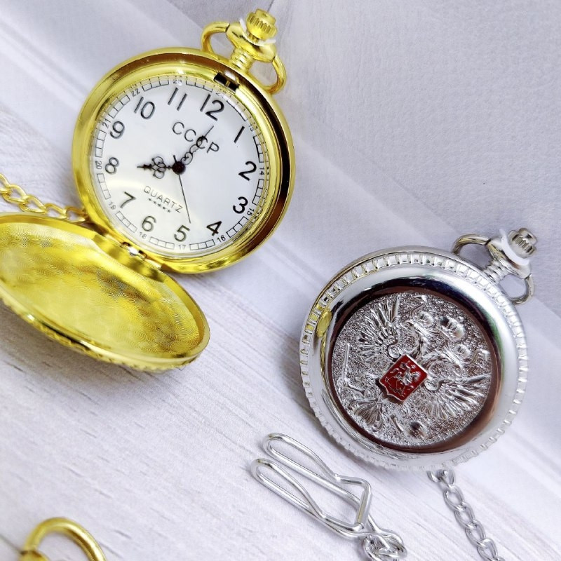 Карманные часы на цепочке Герб Золото / Чёрный циферблат - фото 4 - id-p187107833
