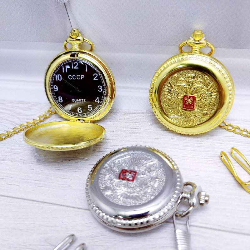 Карманные часы на цепочке Герб Золото / Чёрный циферблат - фото 7 - id-p187107833