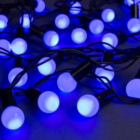 Уличная гирлянда Нить Шарики 1.5 см, IP44, тёмная нить, 100 LED, 8 режимов, 220 В, 10 метров Синее свечение - фото 1 - id-p153789565