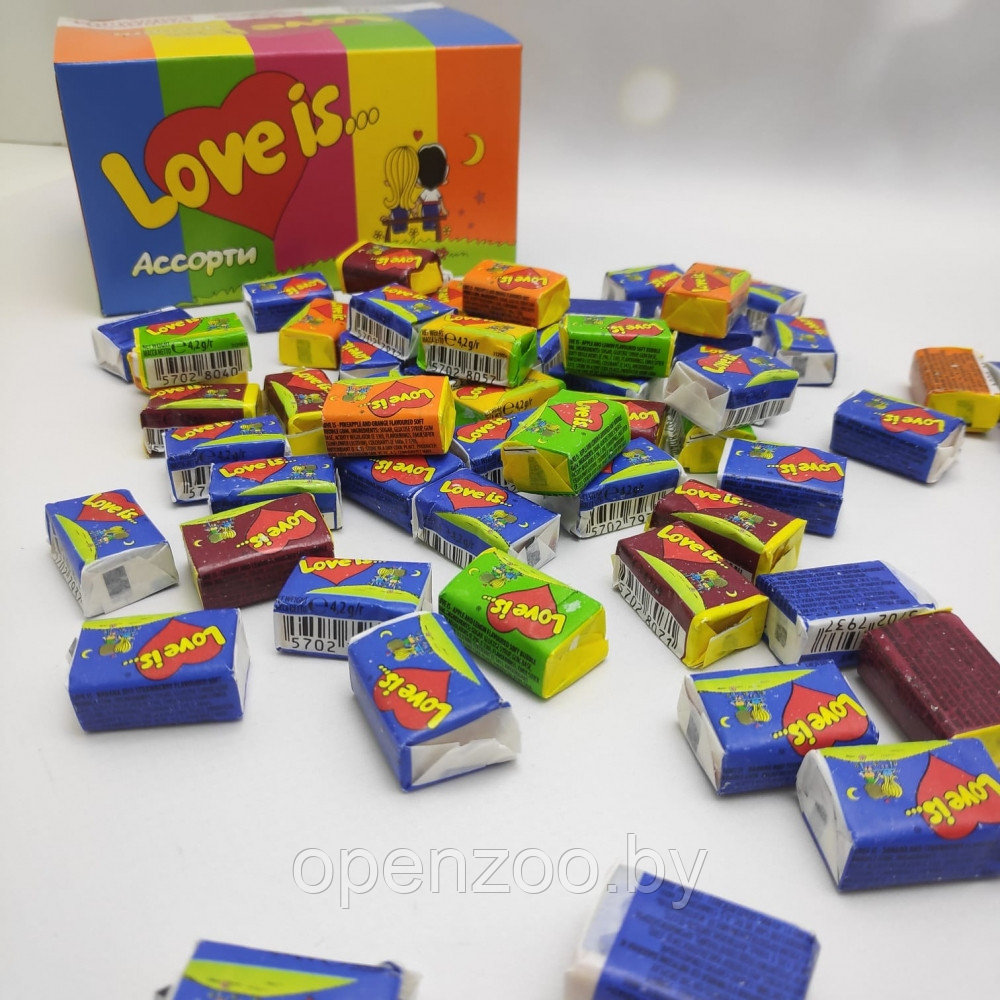 Блок жвачек Love is Ассорти вкусов 100 штук комплект (5 видов жвачек с разными вкусами) - фото 4 - id-p190874826