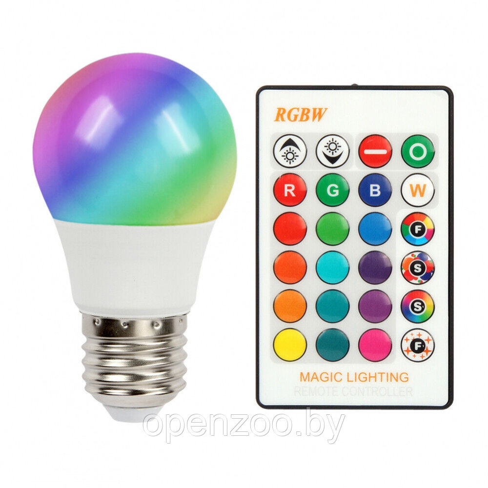 Умная светодиодная лампа LED RGBW BUIB 9W цоколь Е27 с пультом дистанционного управления (16 цветов, 25000 - фото 5 - id-p190874830