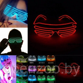 Светодиодные очки EL Wire для вечеринок с подсветкой (три режима подсветки) Красные - фото 1 - id-p170173401