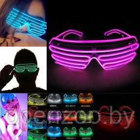 Светодиодные очки EL Wire для вечеринок с подсветкой (три режима подсветки) Розовые - фото 1 - id-p170173402