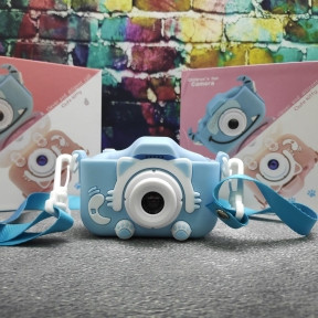 (VIP качество) Детский фотоаппарат Childrens Fun Camera Моя первая селфи камера 2 Голубой котик - фото 1 - id-p153787520