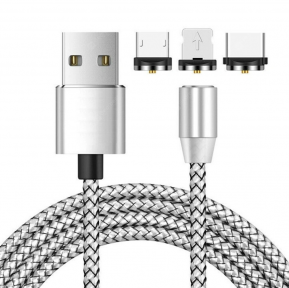 Магнитный кабель USB - Lightning X-Cable Metal Magnetic 360 для Aplle, Micro-USB, Type-C Серебро - фото 1 - id-p128936209