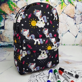 Рюкзак молодежный (школьный) с принтом. Ткань оксфорд Единорог, черный - фото 1 - id-p116897053