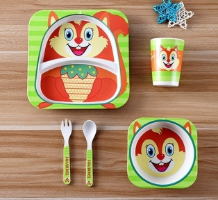 Детская посуда из бамбука из 5 предметов (набор) Bamboo Ware Kids Set. Выбери своего зверька Белочка - фото 1 - id-p109390080