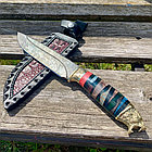 Нож разделочный в кожаном футляре Кизляр России Дамасская сталь / цветная рукоять карельская береза  Барс, фото 8