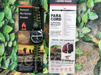 Тактические часы с браслетом из паракорда XINHAO 09, QUARTZ синий циферблат, зеленый браслет - фото 1 - id-p148806056
