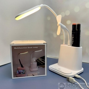 Умная настольная светодиодная лампа 3 в 1 со встроенным аккумулятором USB (лампа, вентилятор, органайзер). - фото 1 - id-p185455389