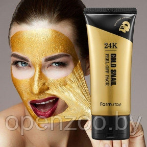 Антивозростная маска - пленка с золотом и муцином улитки FarmStay 24K Gold Snail Peel Off Pack, 100g (Original, фото 1
