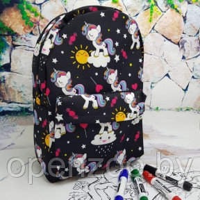 Рюкзак молодежный (школьный) с принтом. Ткань оксфорд Единорог, черный - фото 1 - id-p116897147