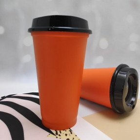 Стакан тамблер Wowbottles с кофейной крышкой для горячих и холодных напитков, 400 мл Оранжевый - фото 1 - id-p180068322