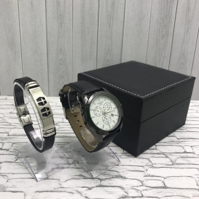 Подарочный набор 2 в 1 мужские кварцевые часы и браслет Модель 21 - фото 1 - id-p153788286
