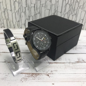 Подарочный набор 2 в 1 мужские кварцевые часы и браслет Модель 17 - фото 1 - id-p153788290