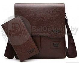 Мужская сумка JEEP BULUO 506   кошелёк в подарок Качество А Темно коричневая