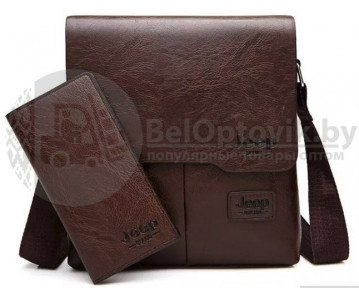 Мужская сумка JEEP BULUO 506 кошелёк в подарок Качество А Темно коричневая - фото 1 - id-p109389553