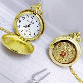Карманные часы на цепочке Герб Золото / Белый циферблат - фото 1 - id-p109394277