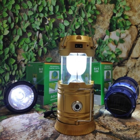 Универсальный складной кемпинговый фонарь 6 LED Solar Camping Lamp JH 5800T с солнечной панелью Золото - фото 1 - id-p134757389