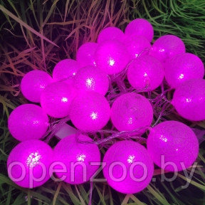 Гирлянда Новогодняя Шар хлопковый Тайские фонарики 20 шаров, 5 м Розовая