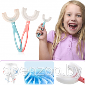 Детская силиконовая зубная U-образная щетка (с 2 до 6 лет) Голубая (длинная ручка овал) - фото 1 - id-p180224760