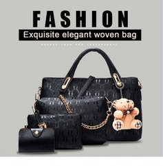 Комплект сумочек Fashion Bag под кожу питона 6в1 Чёрний