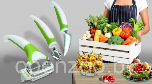 Фрукто-овощечистка 3в1 для шинковки, для овощей и фруктов TV Triples Slicer (набор ножей) - фото 1 - id-p145038118