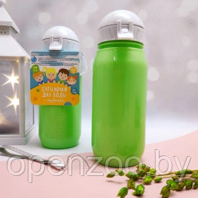 Бутылочка для воды и напитков Bool-Bool Kids с трубочкой и шнурком, 400 мл, 3 Салатовый - фото 1 - id-p179940090
