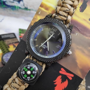Тактические часы с браслетом из паракорда XINHAO 02, QUARTZ 6299 черный циферблат, песочный браслет - фото 1 - id-p120281823