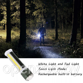 Ручной аккумуляторный фонарь Rotating Zoom Flashlight 128 LED боковая световая СОВ панель  функционал Power