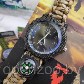 Тактические часы с браслетом из паракорда XINHAO 02, QUARTZ 6299 черный циферблат, песочный браслет - фото 1 - id-p120328835