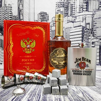 Подарочный набор Jim Beam (фляжка 250мл., воронка, 4 рюмки) Серебро