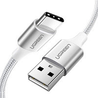 Кабель UGREEN US288-60130, USB-A 2.0 to Type C, 3A, в оплётке, 0.5m, белый