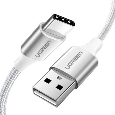 Кабель UGREEN US288-60130, USB-A 2.0 to Type C, 3A, в оплётке, 0.5m, белый - фото 1 - id-p190920175