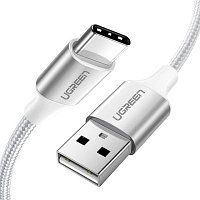 Кабель UGREEN US288-60133, USB-A 2.0 to Type C, 2,4A, в оплётке, 2m, белый