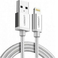 Кабель UGREEN US199-60163 USB to Lightning, Apple MFI certified, 2,4A, в нейлоновой оплётке, 2m, белый