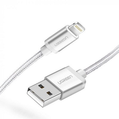 Кабель UGREEN US199-60163 USB to Lightning, Apple MFI certified, 2,4A, в нейлоновой оплётке, 2m, белый - фото 2 - id-p190920182