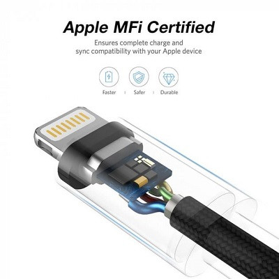 Кабель UGREEN US199-60163 USB to Lightning, Apple MFI certified, 2,4A, в нейлоновой оплётке, 2m, белый - фото 5 - id-p190920182