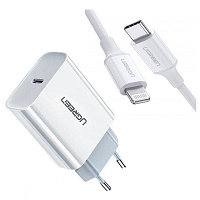 Сетевое зарядное устройство UGREEN CD137-50698; 1 USB-C, 20W PD + кабель Type-C - Lightning 1m, Mfi certified,