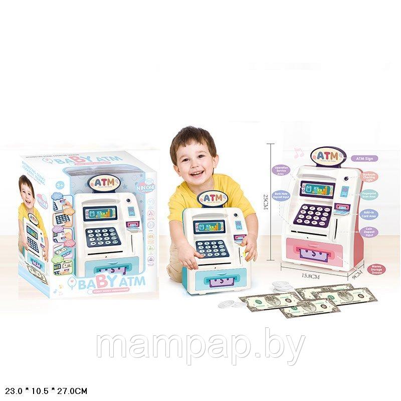 Детский сейф банкомат купюроприемник. Деская копилка с купюроприемником и отпечатком пальца, WF-3005
