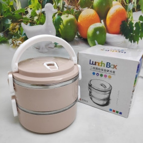 Ланч бокс многоярусный Lunch box Stainless Steel на 2 секции, 1.4л Персиковый