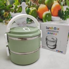 Ланч бокс многоярусный Lunch box Stainless Steel на 2 секции, 1.4л Фисташковый - фото 1 - id-p133809302